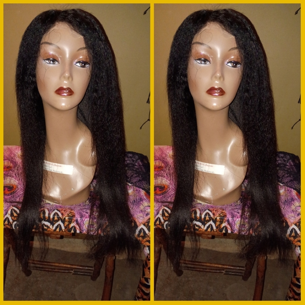 SOLD!24" Brazilian Kinky Straight 4x4 Closure Glueless Human Hair Wig